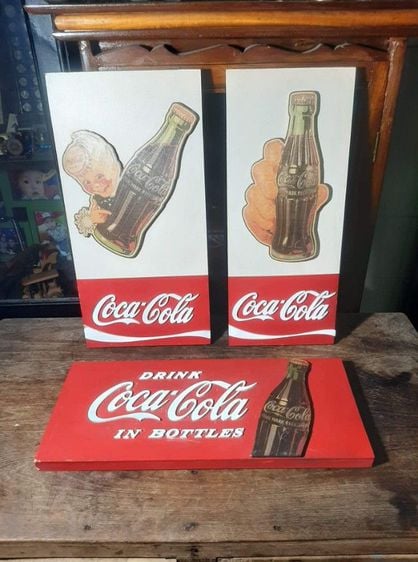 ป้ายไม้โค้ก Coca Cola ตัวหนังสือนูน งานใหม่แนววินเทจ