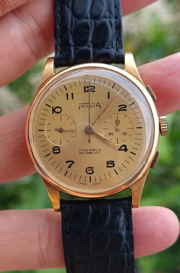 นาฬิกาวินเทจสวิสจับเวลา 2วง ยี่ห้อ TELDA ทำคำแท้ 18K 750 สวยๆ รูปที่ 4