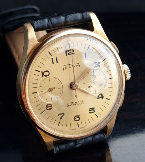 นาฬิกาวินเทจสวิสจับเวลา 2วง ยี่ห้อ TELDA ทำคำแท้ 18K 750 สวยๆ รูปที่ 2