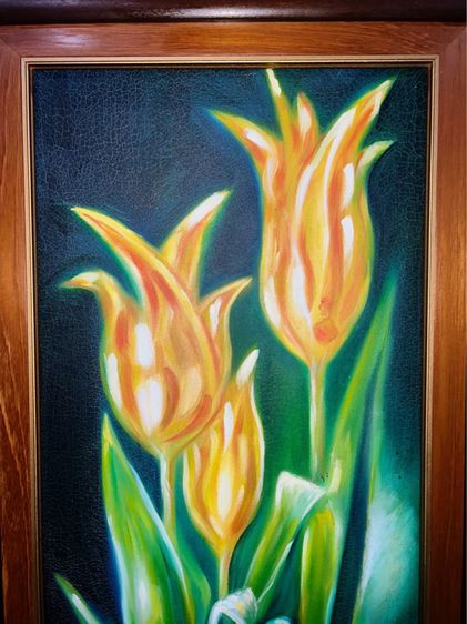 tulip Acrylic Painting Tulips ภาพวาดสีอคิลิค ดอกทิวลิป 2 ภาพ งานนำเข้า รูปที่ 5