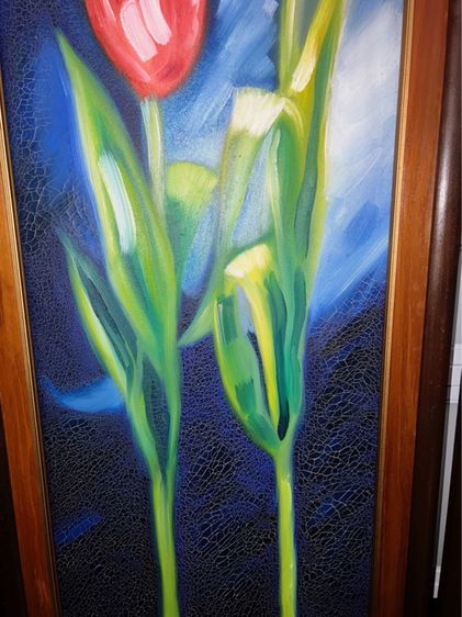 tulip Acrylic Painting Tulips ภาพวาดสีอคิลิค ดอกทิวลิป 2 ภาพ งานนำเข้า รูปที่ 3