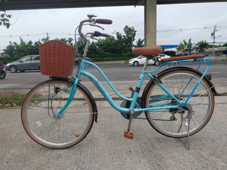 จักรยานแม่บ้าน ญี่ปุ่น คุณภาพดี ทรงวินเทจ เฟรมเหล็ก Hiten สีฟ้า เกียร์ชิมาโน 6 สปีด ตะกร้าหน้า+เบาะหลัง-อาน+บันใดสีน้ำตาล ไฟดุมหน้าแบบออโต้อ รูปที่ 6