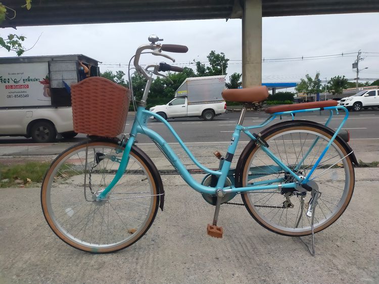 จักรยานแม่บ้าน ญี่ปุ่น คุณภาพดี ทรงวินเทจ เฟรมเหล็ก Hiten สีฟ้า เกียร์ชิมาโน 6 สปีด ตะกร้าหน้า+เบาะหลัง-อาน+บันใดสีน้ำตาล ไฟดุมหน้าแบบออโต้อ รูปที่ 7
