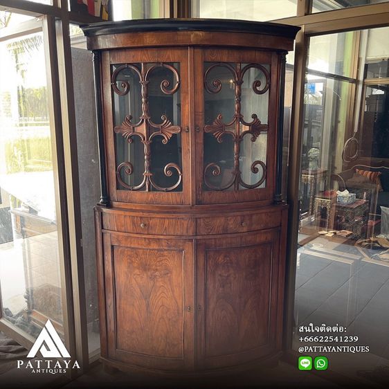 เฟอร์นิเจอร์เก่า Antique oak corner display cabinet 