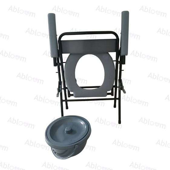💚รุ่นใหม่💚 เก้าอี้นั่งถ่าย เหล็กชุบ พร้อมพนักพิง พับได้ (รุ่นเปิดแผ่นรองนั่ง) Foldable Steel Commode Chair with Backrest รูปที่ 7