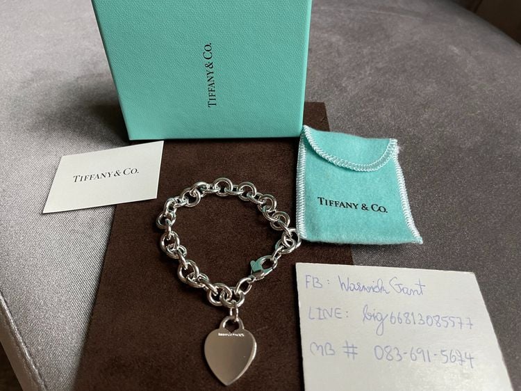 Tiffany and Co. แท้ ข้อมือ Chain bracelet พร้อมจี้รูปหัวใจ อุปกรณ์ครบครับ +++