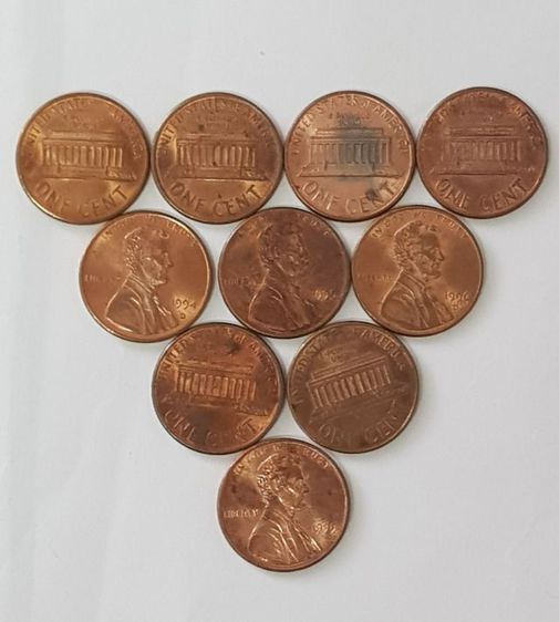 เหรียญสหรัฐอเมริกา ลินคอร์น คละปี 1990-1999 1 ชุด 10 เหรียญ