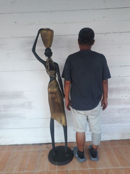 งานทองเหลือง  Human Size African Woman Sculpture  หายาก สูง 170cm 