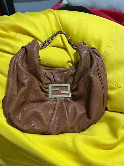 Fendi Mia Pebbled BrownCognac Leather Hobo Bag 