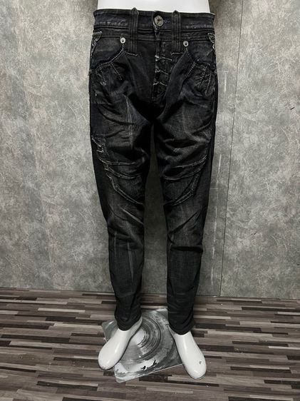 กางเกงยีนส์ MARITHE FRANCOIS งาน JAPAN ผ้ายืด สีดำเข้มฟอกเฟตสวยมาก ปลายขาซิป