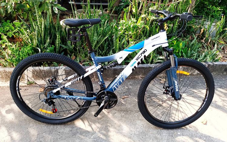 จักรยานเสือภูเขาว มีโช๊คหน้า+กลาง ดาวฮิลล์ ฟูลซัส ดีไซน์สวยงาม โดดเด่น ปี 2023  เฟรมเหล็ก Hiten แข็งแรง แน่นหนา เกียร์ ชิมาโน 21 สปีด สายเบร รูปที่ 13