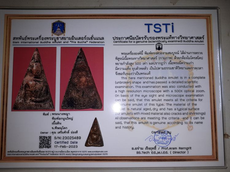 พระนางพญา วัดพระศรีรัตนมหาธาตุ พิษณุโลก พิมพ์อกนูนใหญ่ หลังลายนิ้งมือ เนื้อดินเผา สีออกน้ำตาลเข้ม อมดำ มวลสารครบ จัด ละเอียด มีเม็ดกรวดทราย รูปที่ 8