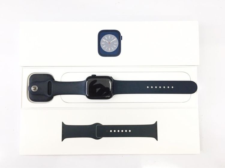 สแตนเลส Apple Watch S8 GPS  45MM. สภาพสวยครบกล่อง สีดำสุขภาพแบต 100 ไม่ติดicloud มีประกันศูนย์