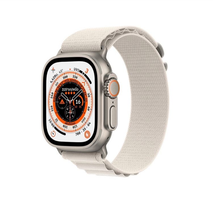 ไทเทเนียม เงิน Apple Watch Ultra GPS Cellular 49mm Titanium Case with Starlight Alpine Loop - Medium