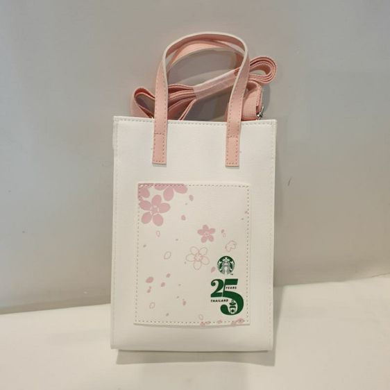พีวีซี หญิง กระเป๋า Starbucks mini tote bag ลายสปริงค์ สีขาว