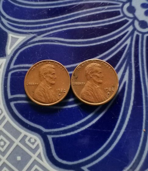 เหรียญ lincoln 1เซ็น ค.ศ.1982 D  Danwer copper  Large Date think copper 3.05 g.zing 2.50g.