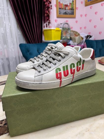 รองเท้าผ้าใบ หนังแท้ UK 10.5 | EU 45 1/3 | US 11 ขาว Gucci Ace Logo รองเท้า