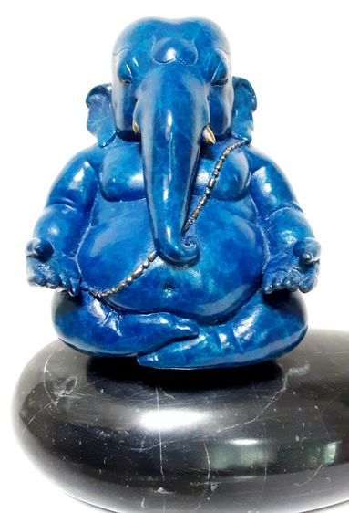 พระพิฆเนศ สงบสุข สีน้ำเงิน หมายเลขที่ 6  ประติมากร อ.ทนงศักดิ์ สุทธิธีรวัฒน์ ฐานหินอ่อน สวยงามมาก รูปที่ 3