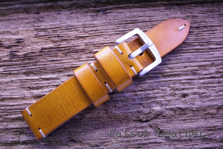 สายนาฬิกาหนังแท้ Vintage Faisol Leather 18-22 mm.สีเหลืองมัสตาร์ด รูปที่ 2