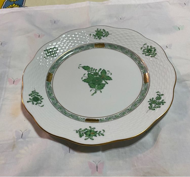 จาน Handpainted HEREND Hungary Chinese Bouquet Apponyi Green  รูปที่ 3