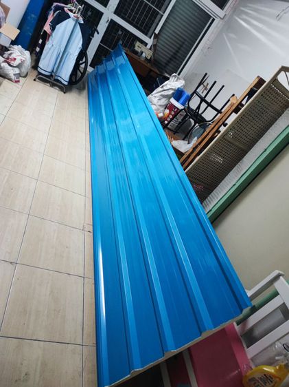 ขายแผ่นเมทัลชีทแบบมีพียูโฟม pu foam สีฟ้า ขนาด5เมตร
