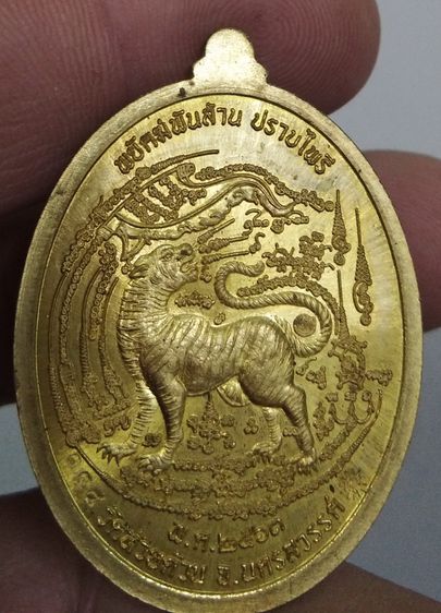 75025-เหรียญหลวงพ่อพัฒน์ วัดห้วยด้วน เนื้อทองเหลืองลงยา ขี่เสือ รุ่นพยัคฆ์พันล้านปราบไพรี รูปที่ 3