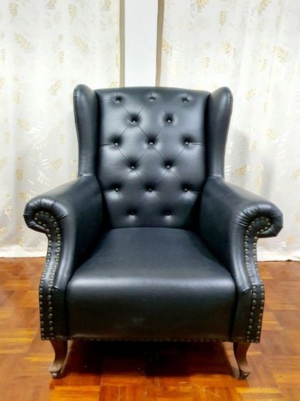 เก้าอี้นวม/เก้าอี้มีที่เท้าแขน หนังเทียม ดำ เก้าอี้โซฟาทรงโมเดิร์น