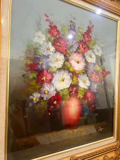 ภาพสีน้ำมันรูปดอกไม้ในกรอบหลุยส์ งานยุโรปนำเข้า  รูปที่ 4