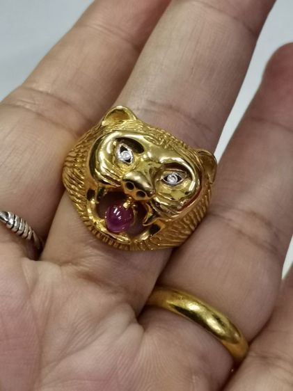 (บ.384) เเหวนทอง 90 เสือจากัวร์ ตาเพชรคาบทับทิมหลังเบี้ย