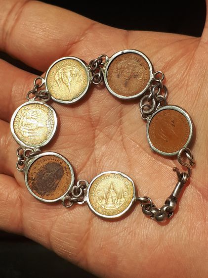 กำไลเหรียญ 25 สตางค์ ปี 2540 จำนวน 6 เหรียญ เลี่ยมจับขอบเงิน จำนวน 6 เหรียญ เงินแท้ เก่า สวย แปลก หายาก รูปที่ 5