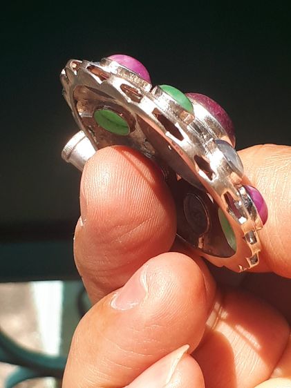 จี้ทับทิม กินบ่เซี้ยง รอบพลอยนพเก้า จำนวน 1+9 เม็ด ทับทิม พลอย, เงินแท้ มีน้ำหนัก งานศิลปะ Hand Made โบราณ เก่า สวย แปลก แท้ หายาก ทับทิมกิ รูปที่ 5