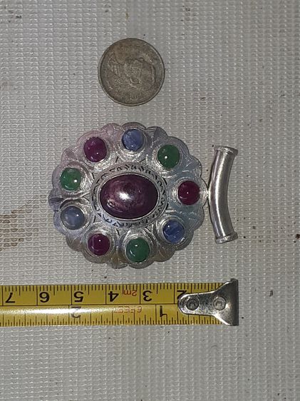 จี้ทับทิม กินบ่เซี้ยง รอบพลอยนพเก้า จำนวน 1+9 เม็ด ทับทิม พลอย, เงินแท้ มีน้ำหนัก งานศิลปะ Hand Made โบราณ เก่า สวย แปลก แท้ หายาก ทับทิมกิ รูปที่ 9