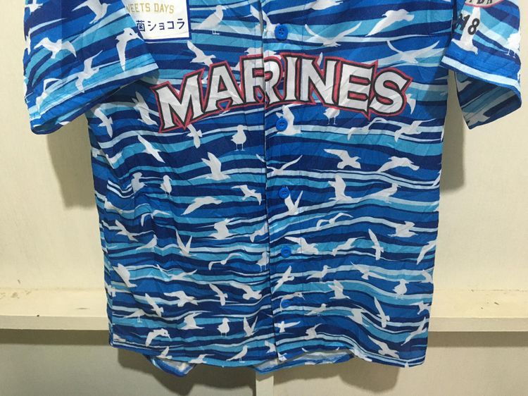 เสื้อเบสบอล ทีม marines สีลายน้ำเงินฟ้าขาว รูปที่ 4