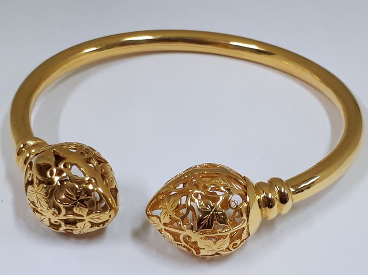 (52) กำไลหัวบัวเเกะลาย พิ้งโกล์ด กระดิ่งมีเสียง ทอง9k รูปที่ 8