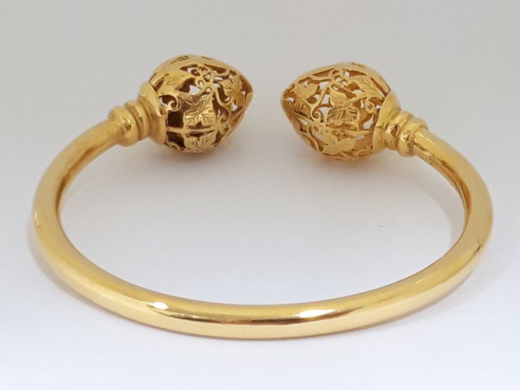 (52) กำไลหัวบัวเเกะลาย พิ้งโกล์ด กระดิ่งมีเสียง ทอง9k รูปที่ 2