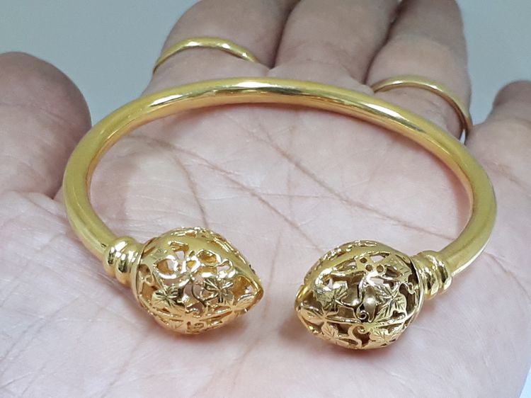 (52) กำไลหัวบัวเเกะลาย พิ้งโกล์ด กระดิ่งมีเสียง ทอง9k รูปที่ 5