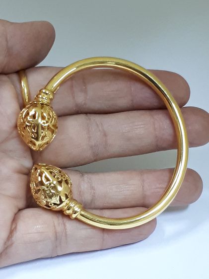 (52) กำไลหัวบัวเเกะลาย พิ้งโกล์ด กระดิ่งมีเสียง ทอง9k รูปที่ 9