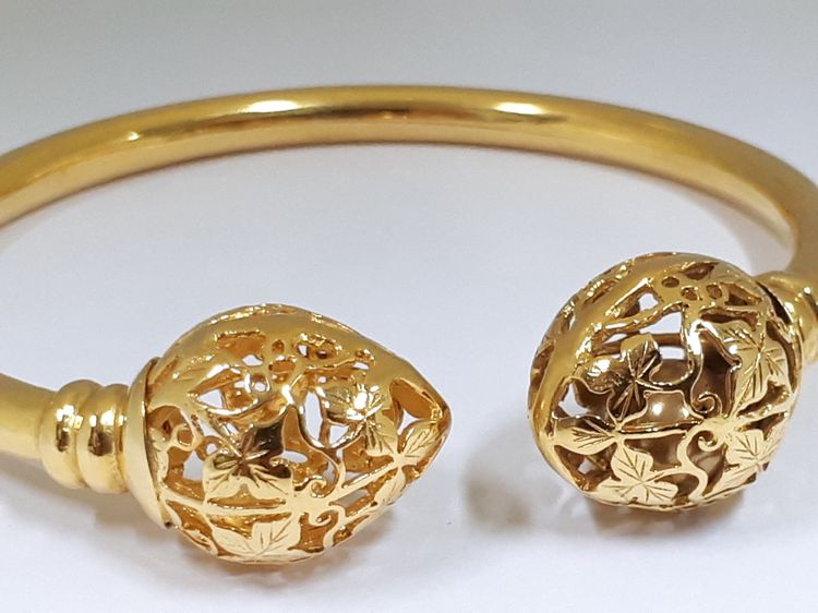 (52) กำไลหัวบัวเเกะลาย พิ้งโกล์ด กระดิ่งมีเสียง ทอง9k รูปที่ 3