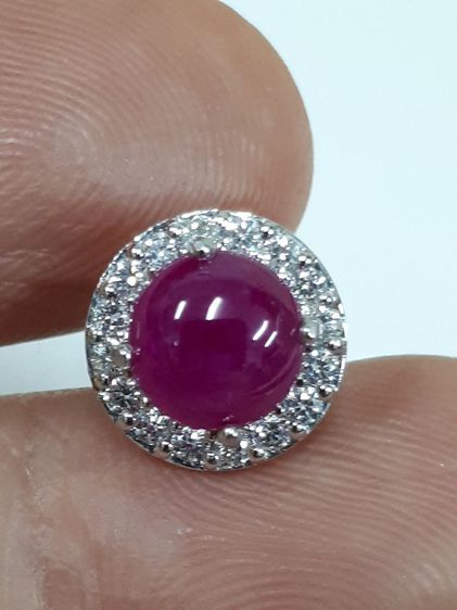 (155) ต่างหูทอง 18k ทับทิมเก่าล้อมเพชรเกษรเเท้ 48 ตังค์  รูปที่ 3