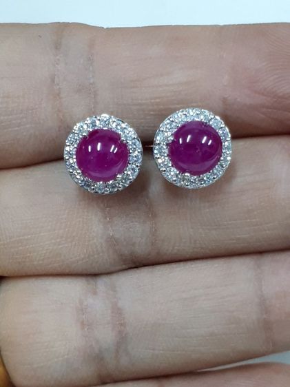 (155) ต่างหูทอง 18k ทับทิมเก่าล้อมเพชรเกษรเเท้ 48 ตังค์  รูปที่ 7