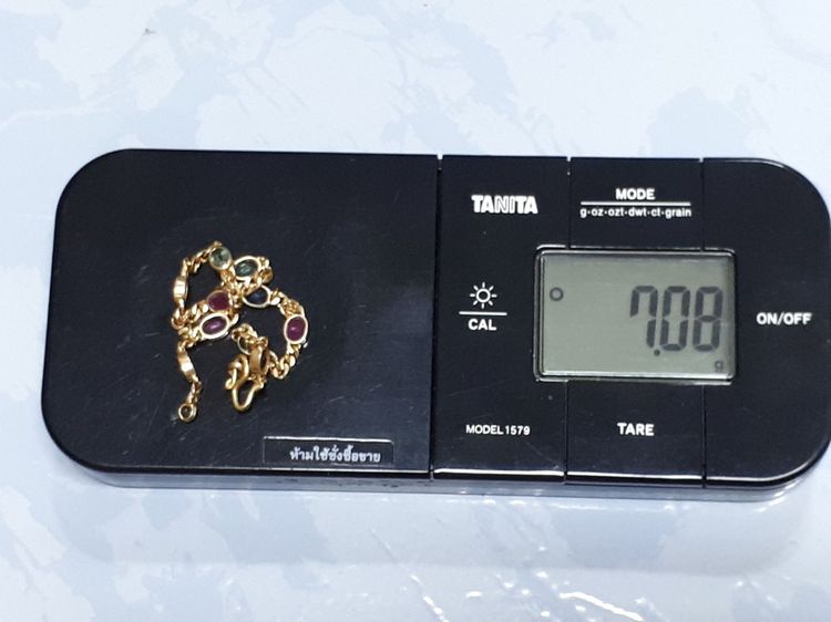 (112) สร้อยข้อมือทอง 90 ประดับพลอย ทับทิม ไพลินเเละเขียวส่อง  รูปที่ 5