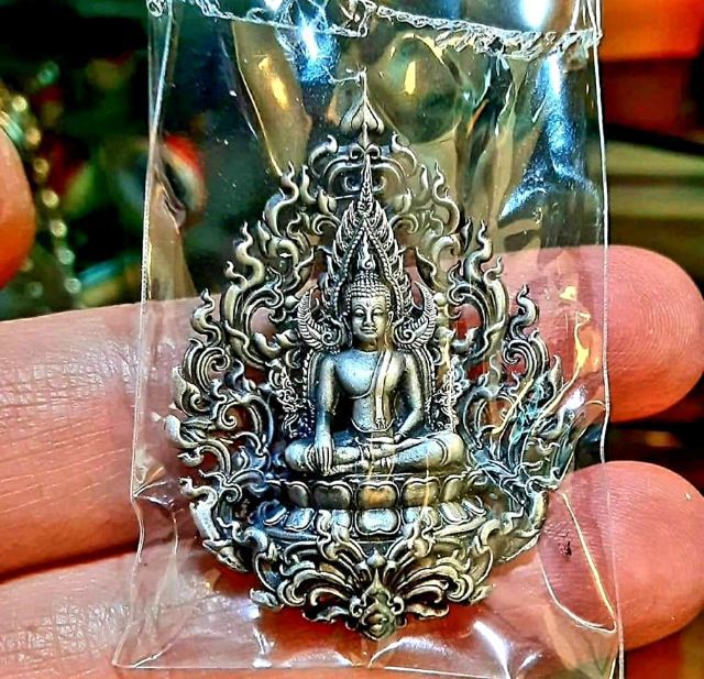สมเด็จองค์ปฐม เนื้อเงินรมดำ สร้างน้อย ลายกนกสวยงามมาก หลวงพ่อเล็กปลุกเศก รูปที่ 11