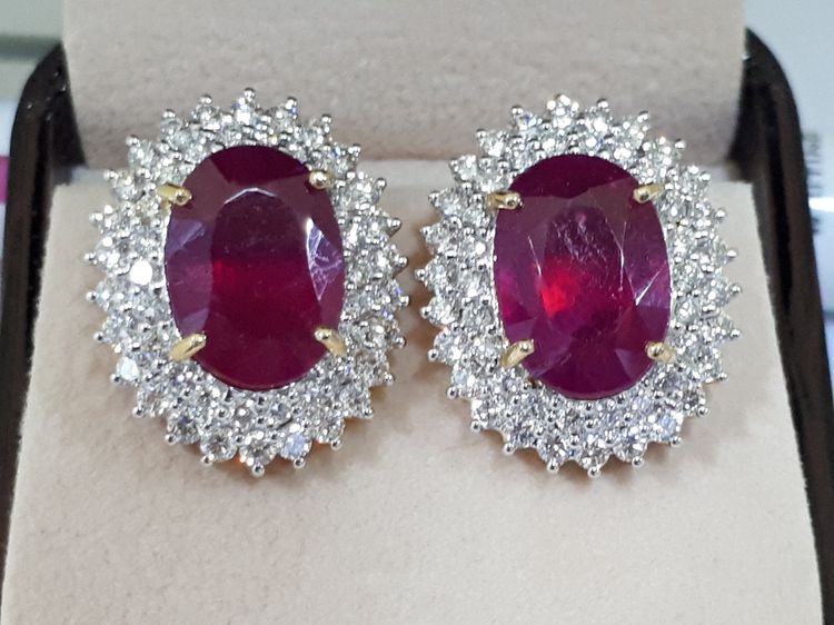 (32) ต่างหูทับทิมล้อมเเท้ ล้อมเพชรเเท้ เบลเยี่ยม 2 ชั้น รูปที่ 2