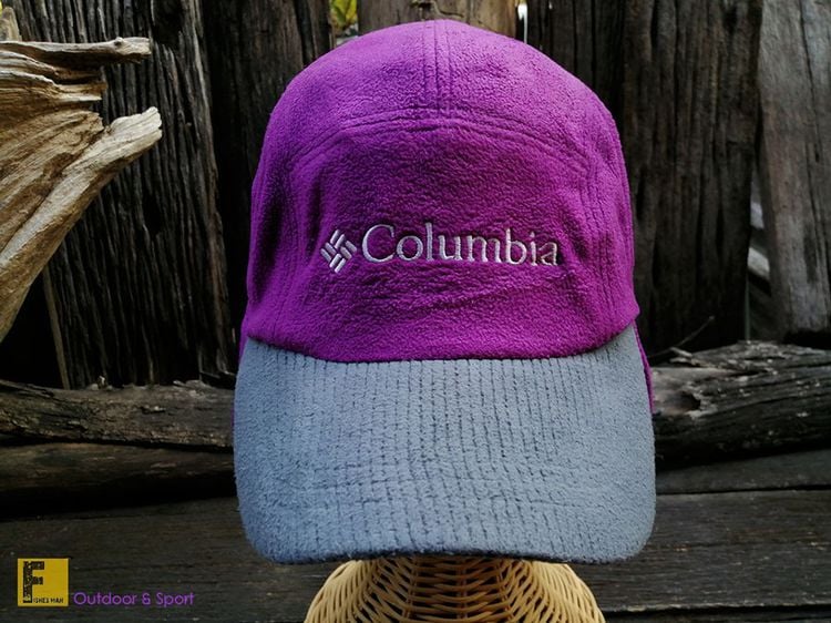 หมวกและหมวกแก๊ป หมวกอุ่นกันหนาว Columbia โทนสีชมพูอมม่วง โลโก้ปัก