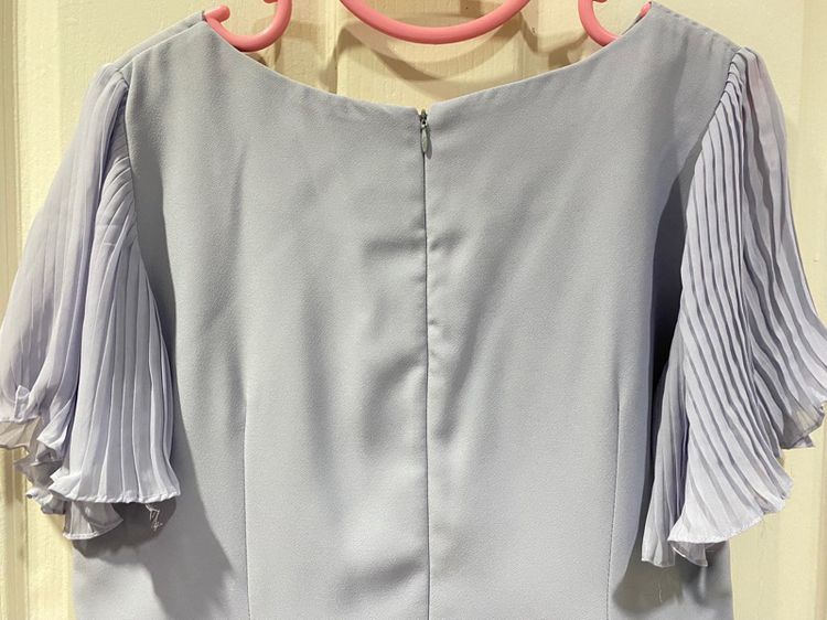 Dress Striptap สีฟ้าเทา แต่งซีทรูตรงชายโปง รูปที่ 7