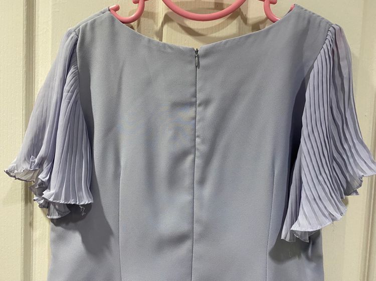 Dress Striptap สีฟ้าเทา แต่งซีทรูตรงชายโปง รูปที่ 6