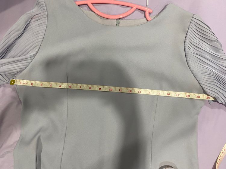 Dress Striptap สีฟ้าเทา แต่งซีทรูตรงชายโปง รูปที่ 8