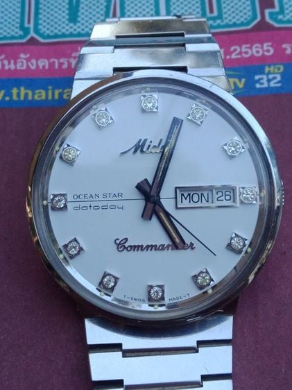 เงิน นาฬิกา MIDO COMMANDER 8269 serial.no.9334732 หน้าแป้งหลักพลอยขาว