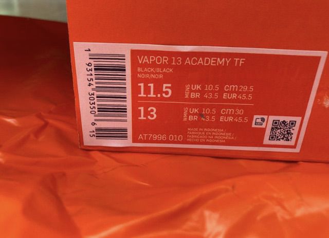 รองเท้าหนัง Nike รุ่น Vapor 13 Academy TF สีดำ กราไฟท์ ของแท้Shopไทย รองเท้าฟุตบอล Size UK10.5 US11.5 EUR45.5 30cm รูปที่ 14