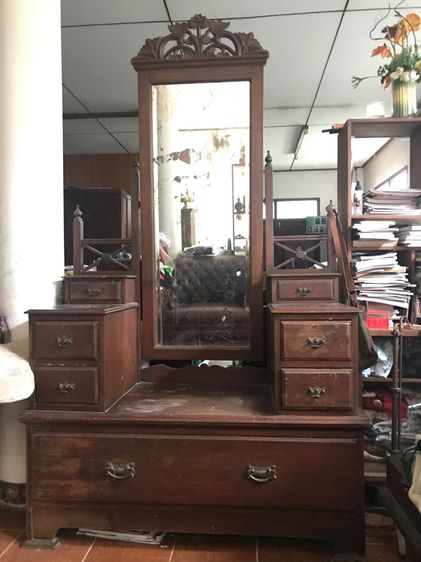 โต๊ะเครื่องแป้งโบราณไม้สัก กทมส่งฟรี รูปที่ 7